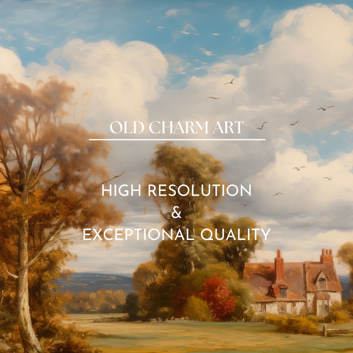Vintage Country Manor Autumn Pond Golden Trees Landscape Poster - Image 2