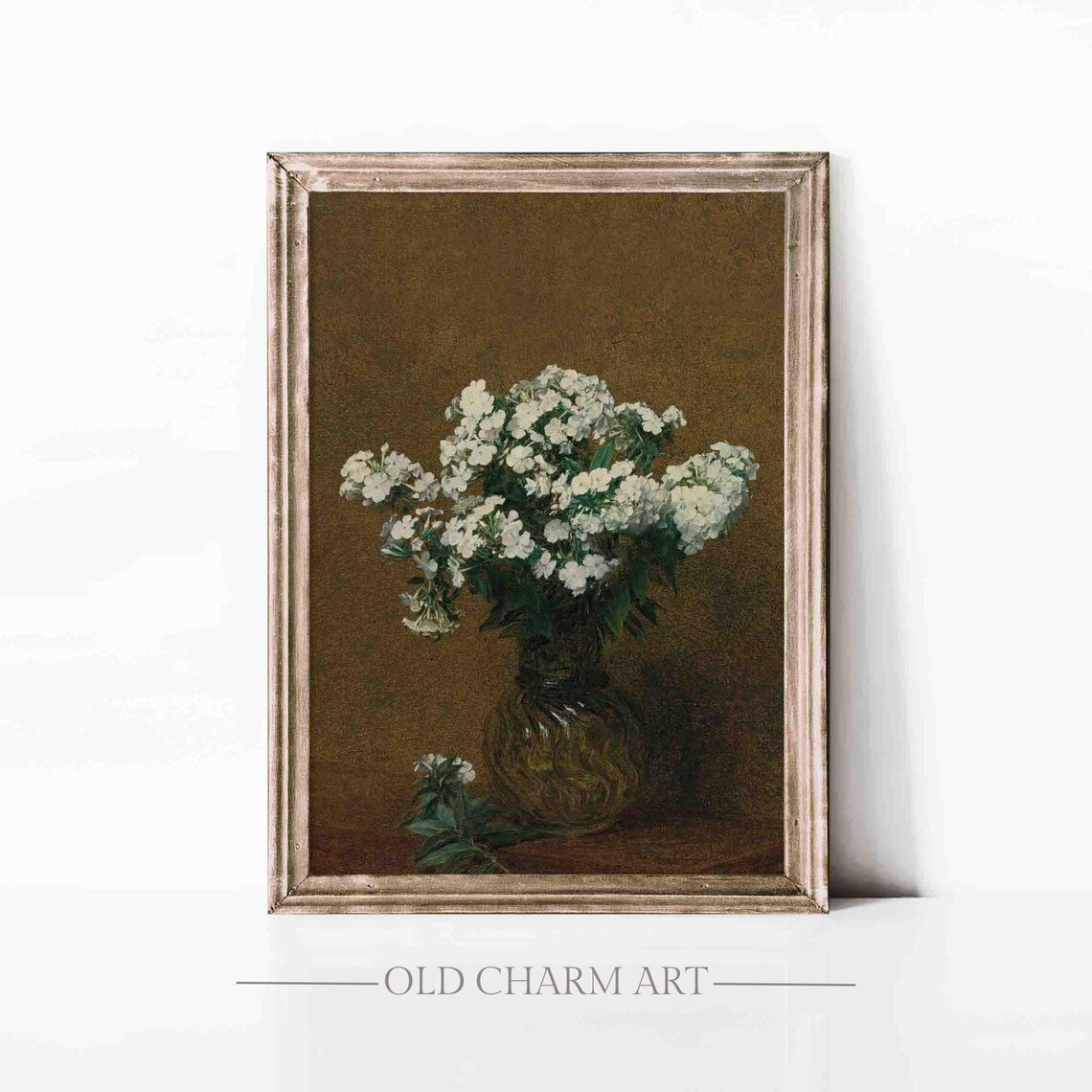 White Phlox Flowers in Glass Vase Still Life Painting Poster