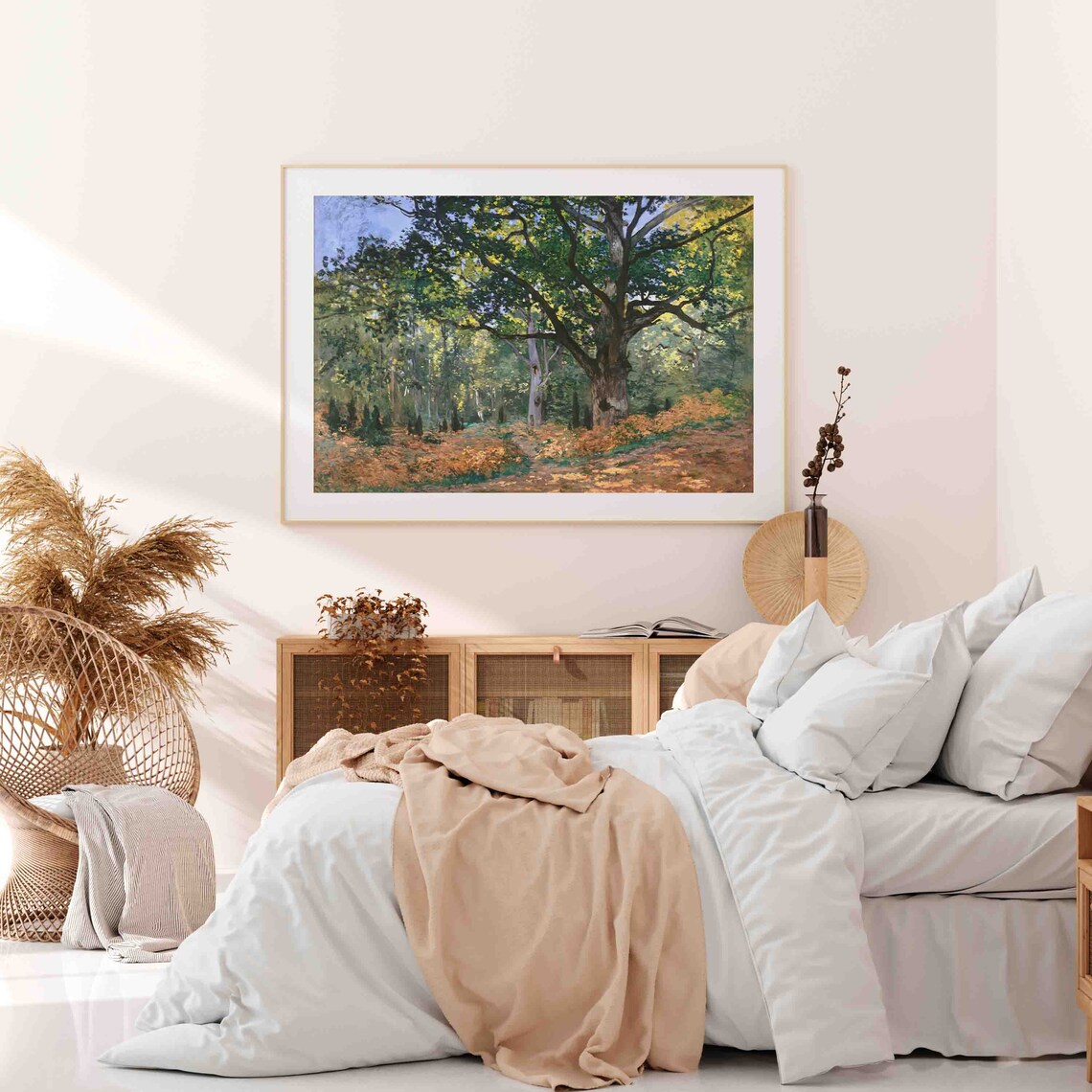 Majestic Old Oak Tree In Sunlit Forest Golden Autumn Leaves Art Poster - Image 4