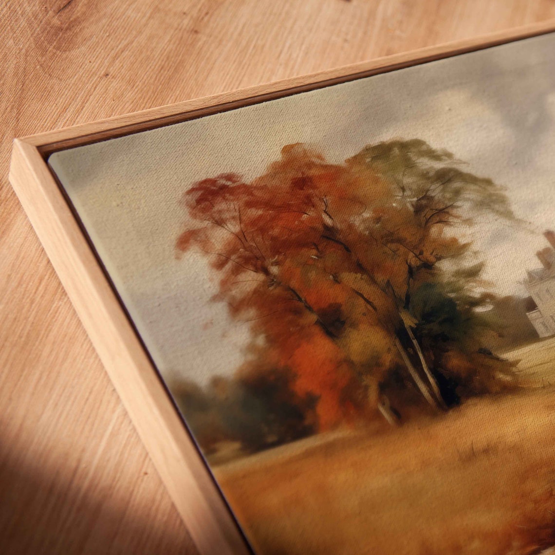English Manor House Among Autumn Trees Golden Field Vintage Poster - Image 2