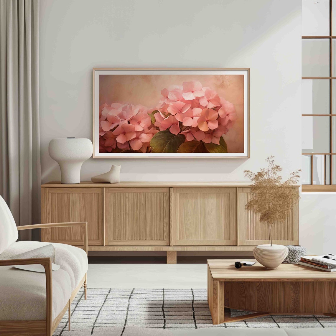 Pink Hydrangea Blossoms Soft Peach Botanical Floral Vintage Art Print - Image 3