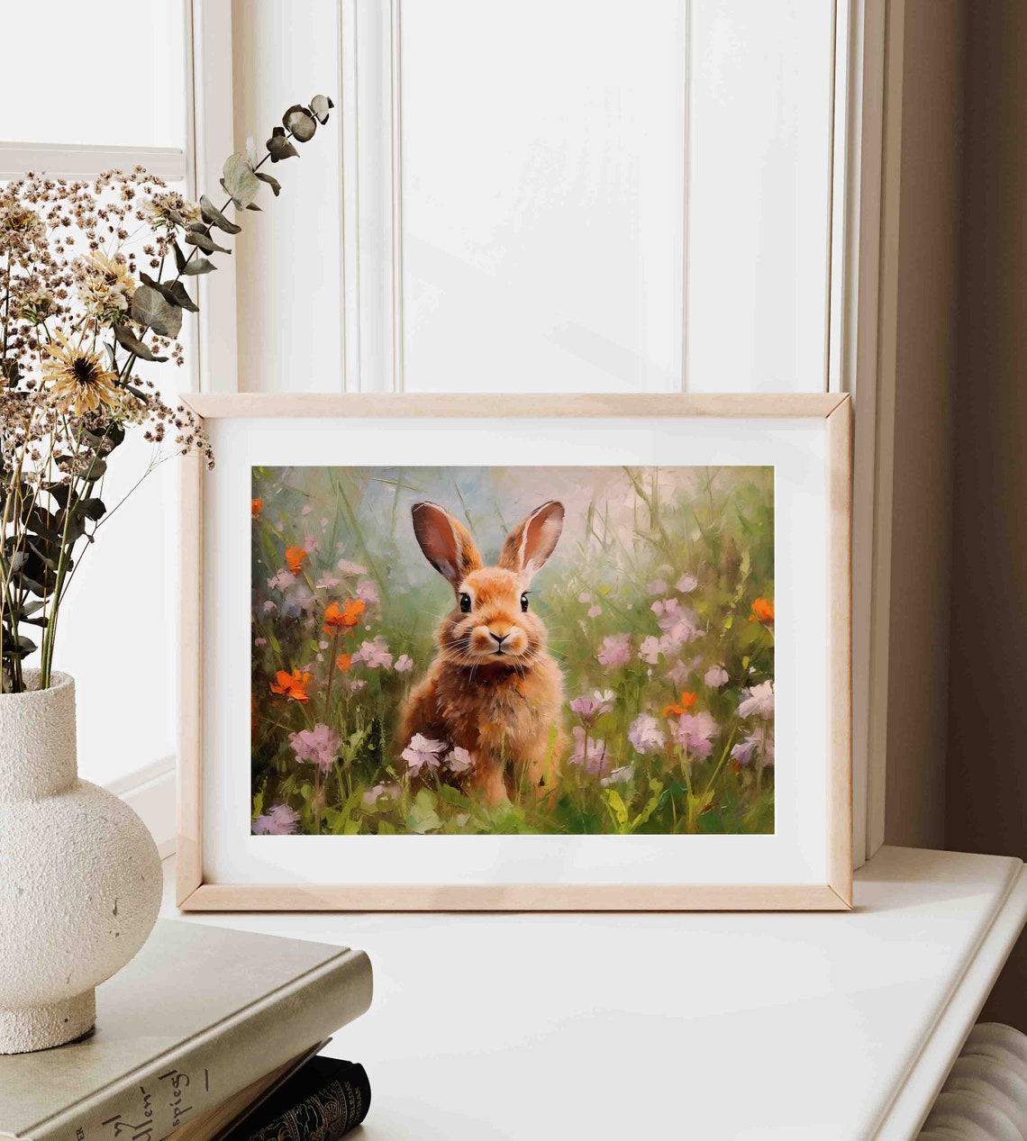 Brown Bunny In Wildflower Meadow Impressionist Easter Spring Poster - Image 4
