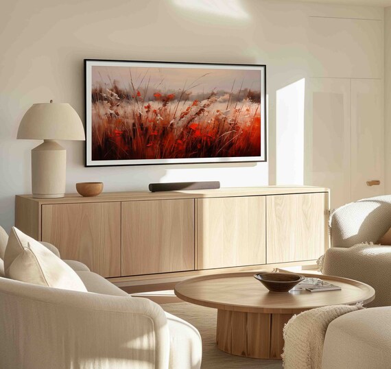 Autumn Meadow Red Wildflowers Impressionist Frame TV Art Print