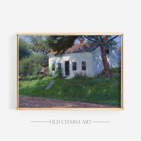 Vintage Cottage Print Rustic Garden Painting Country Landscape Wall Art Rustic Landscape Art Print Wa139