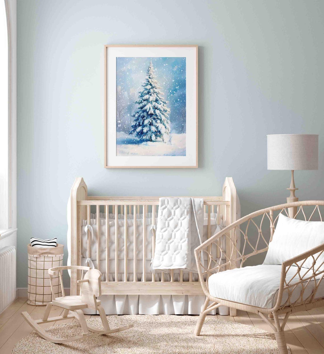Tall Snow Covered Evergreen Tree In Blue Winter Wonderland Poster - Image 2