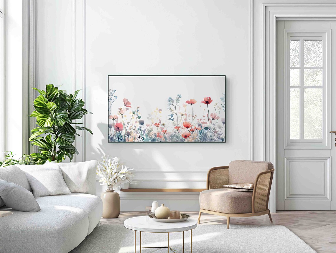 Spring Wildflower Meadow Pink Floral Watercolor Frame TV Poster - Image 2