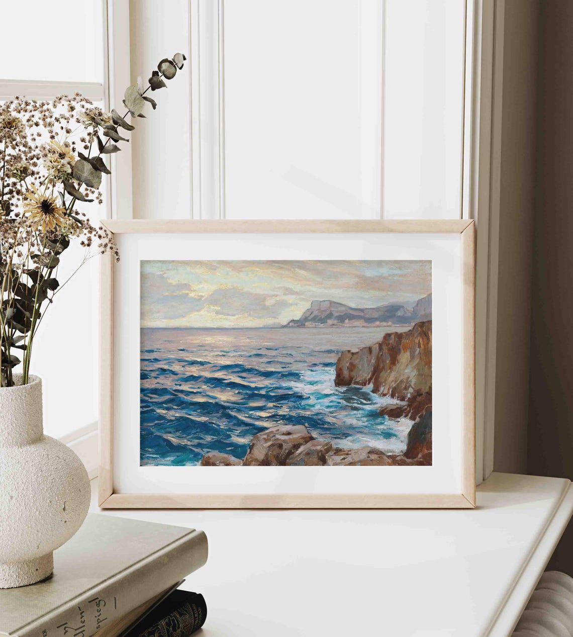 Vintage Seascape Print Sea View Oil Painting Antique Coastal View Art Country Landscape Painting Wa244 - Image 3