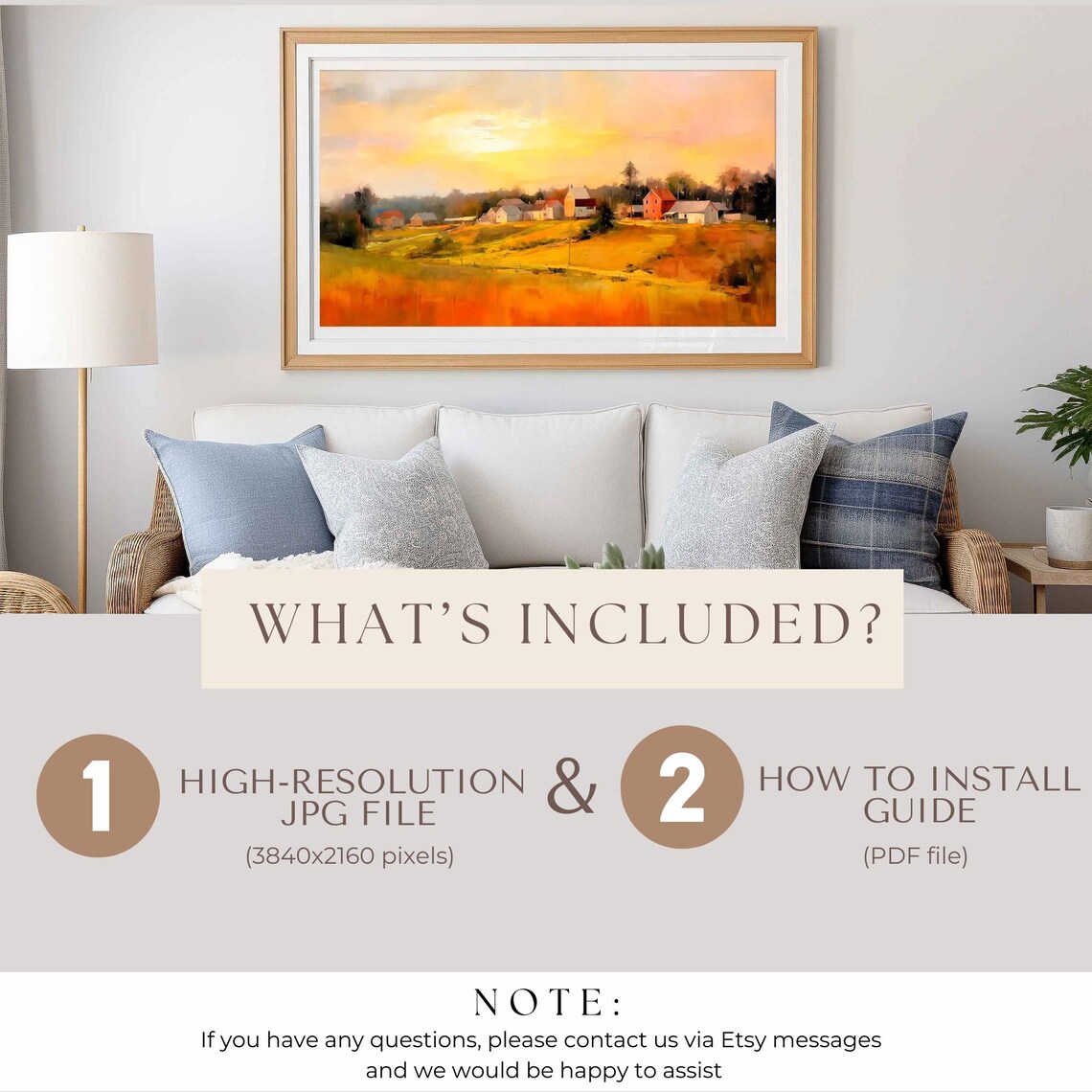 Golden Autumn Sunset Over Farming Village and Fields Art Poster - Image 3