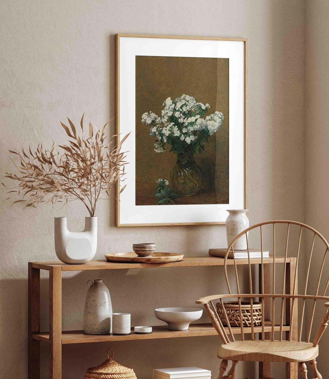 White Phlox Flowers in Glass Vase Still Life Painting Poster - Image 4