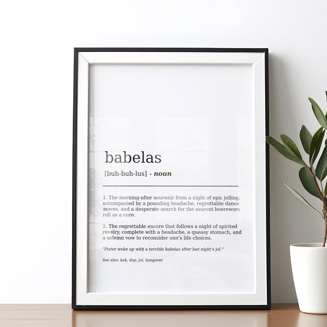 Babelas Dictionary Definition Poster, South African Slang