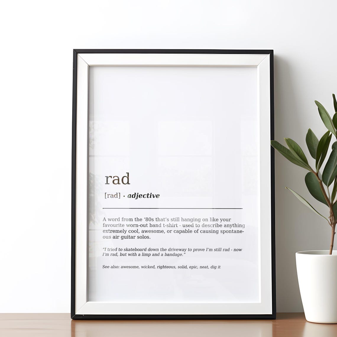 Funny 80s Rad Definition Poster Wall Art Dictionary Print Decor Humorous Minimalist