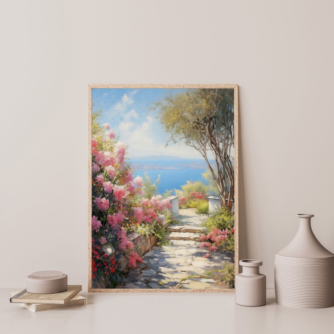 Coastal Garden Retro Italy Travel Poster, Floral Landscape - Image 3