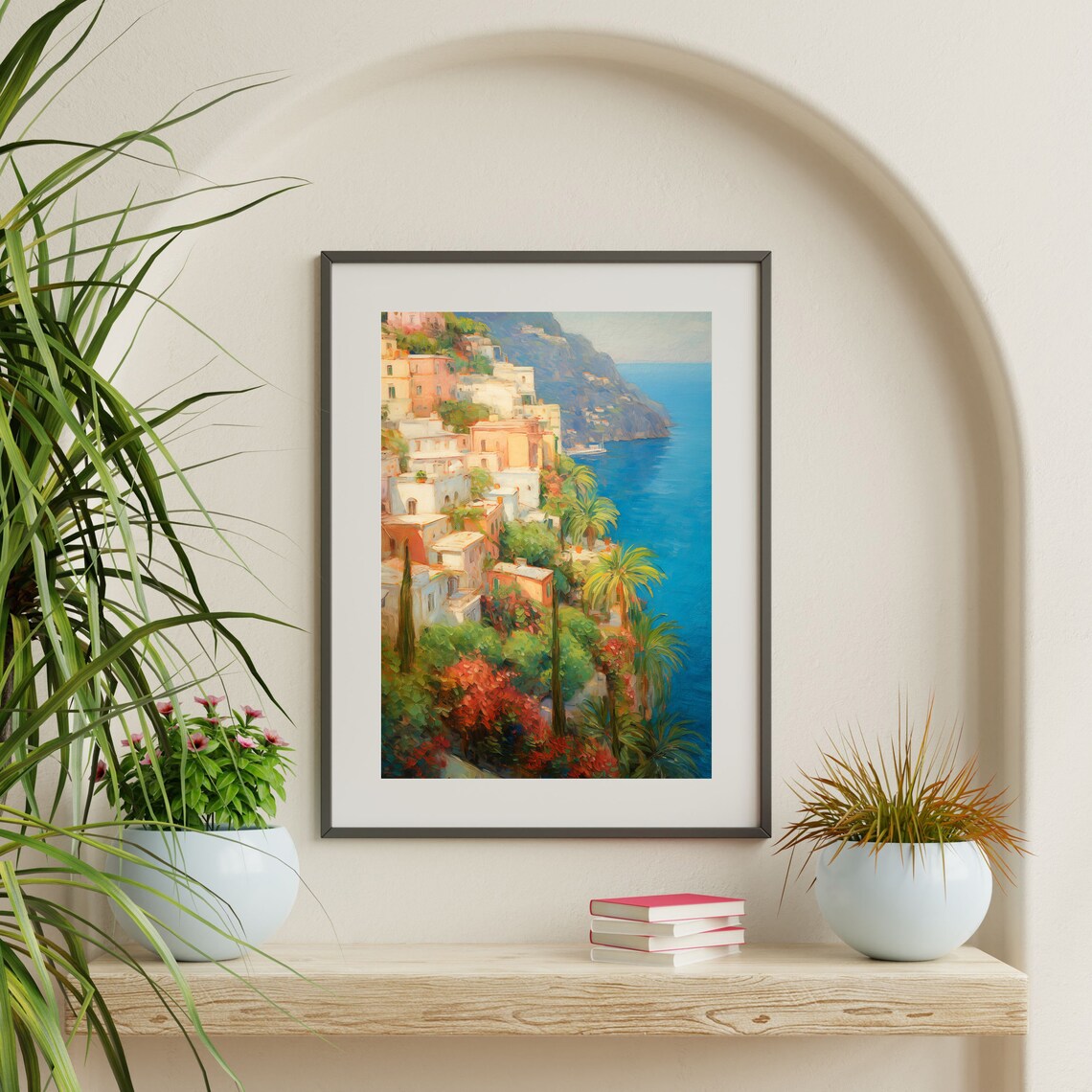 Amalfi Coast Pastel Hillside Village Blue Sea Italy Travel Poster - Image 2