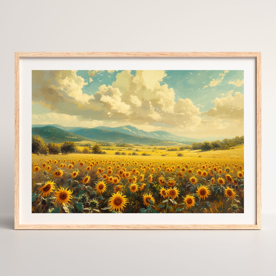 Sunflower Field Golden Clouds Mountain Valley Vintage Farm Poster - Image 2