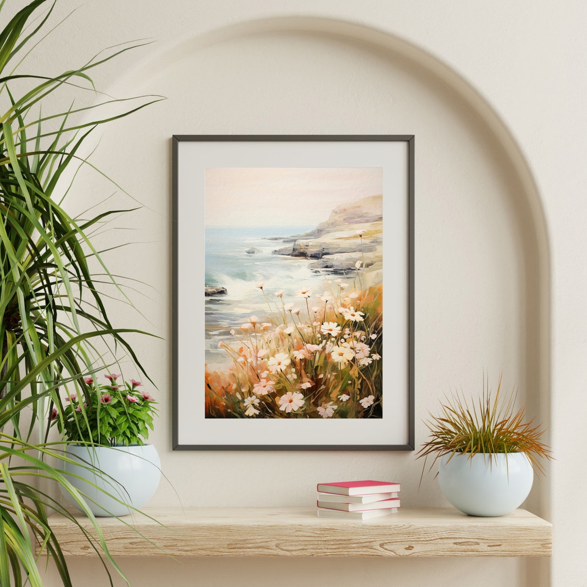 Coastal Cliffs with Wild Daisies Overlooking the Ocean Wall Art Print - Image 2