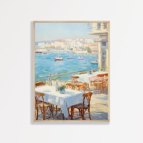 Coastal Cafe Retro Italy Art Print, European Decor