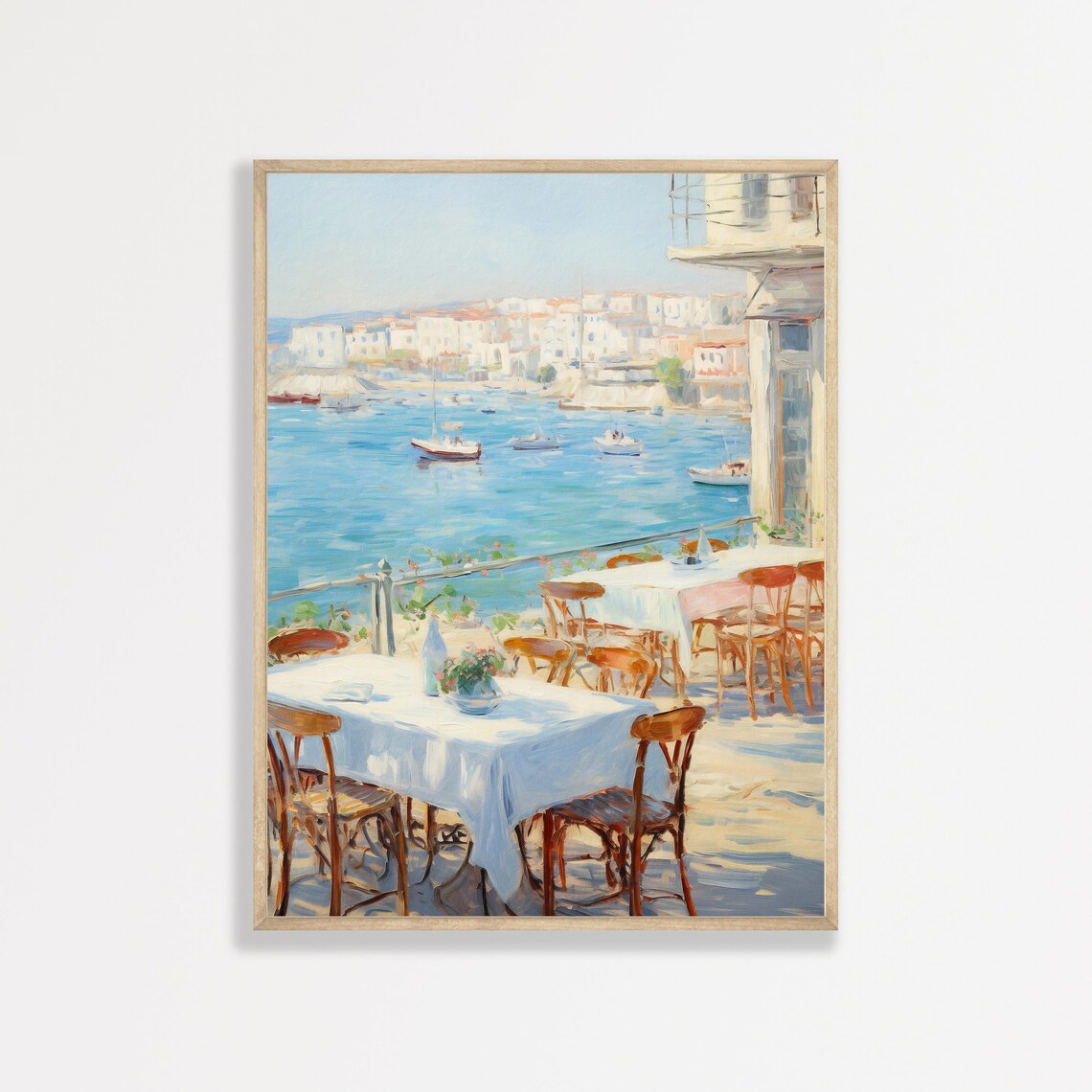 Coastal Cafe Retro Italy Art Print, European Decor