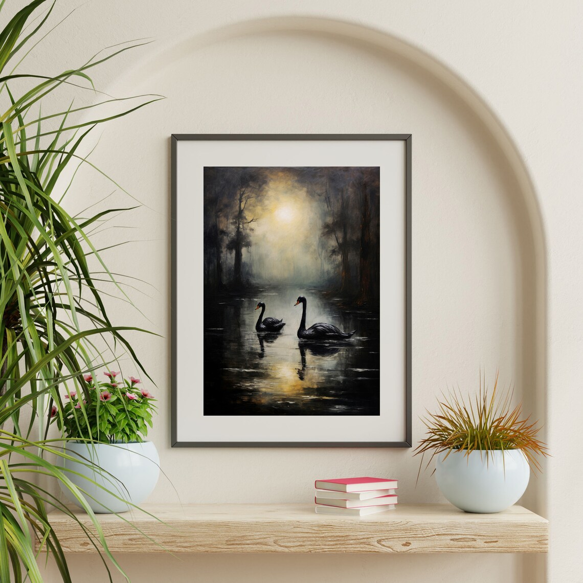 Black Swan Painting, Dark Vintage Gothic Art Print - Image 2