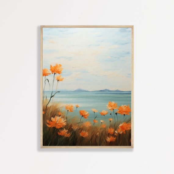 Flowers By The Sea Retro Floral Art Print, Vintage