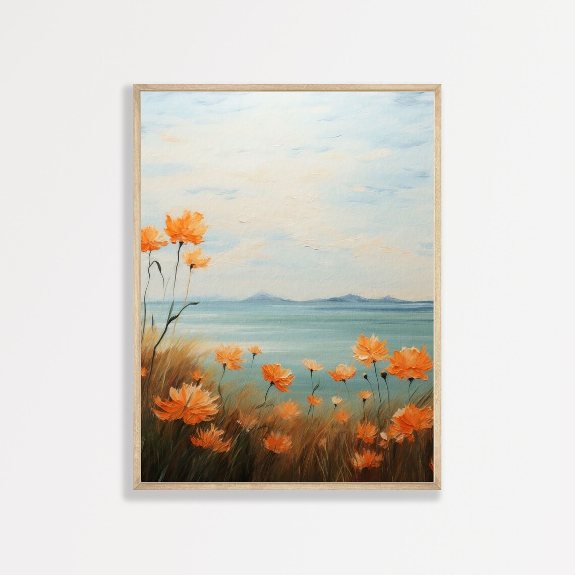 Flowers By The Sea Retro Floral Art Print, Vintage