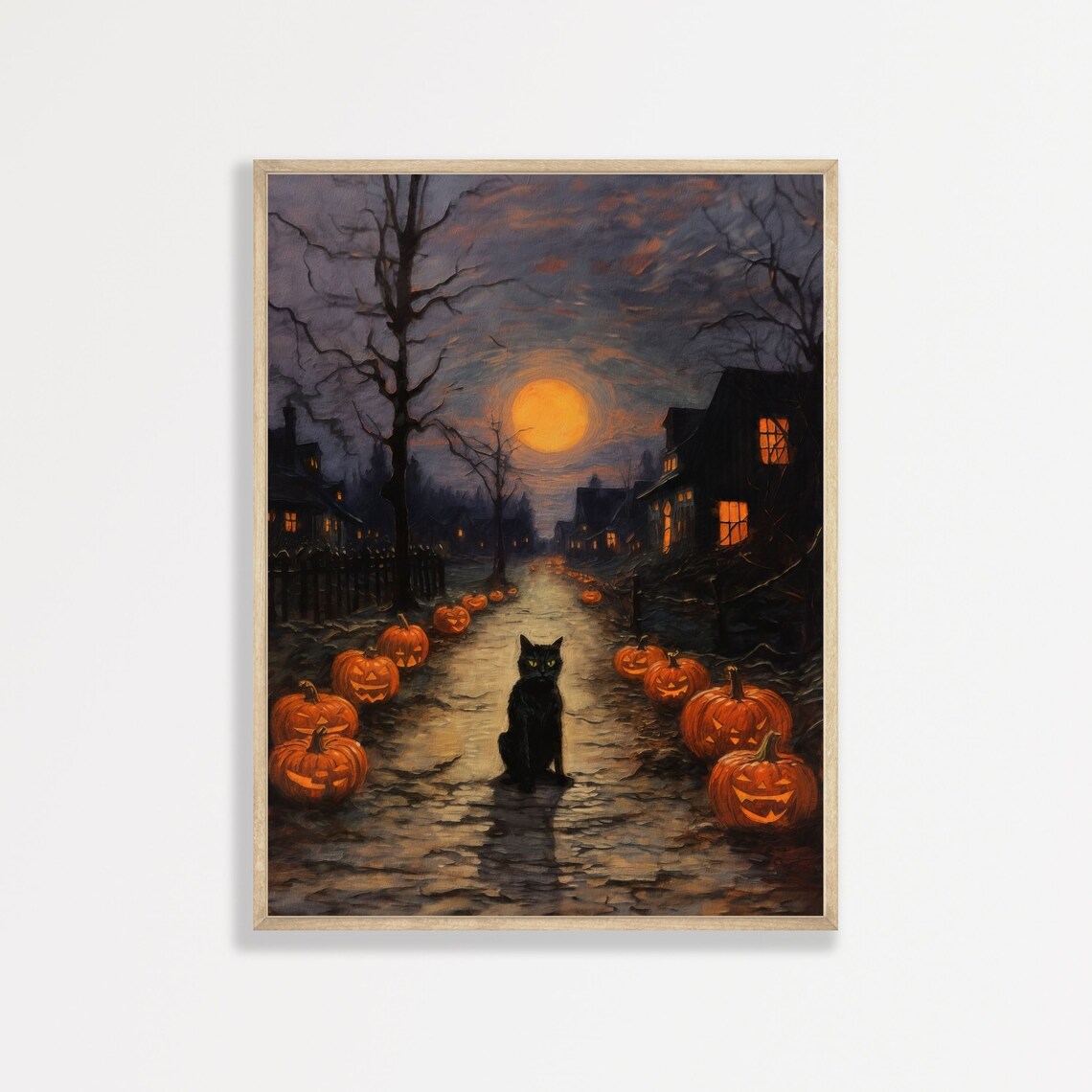 Black Cat Halloween Painting, Dark Academia Decor