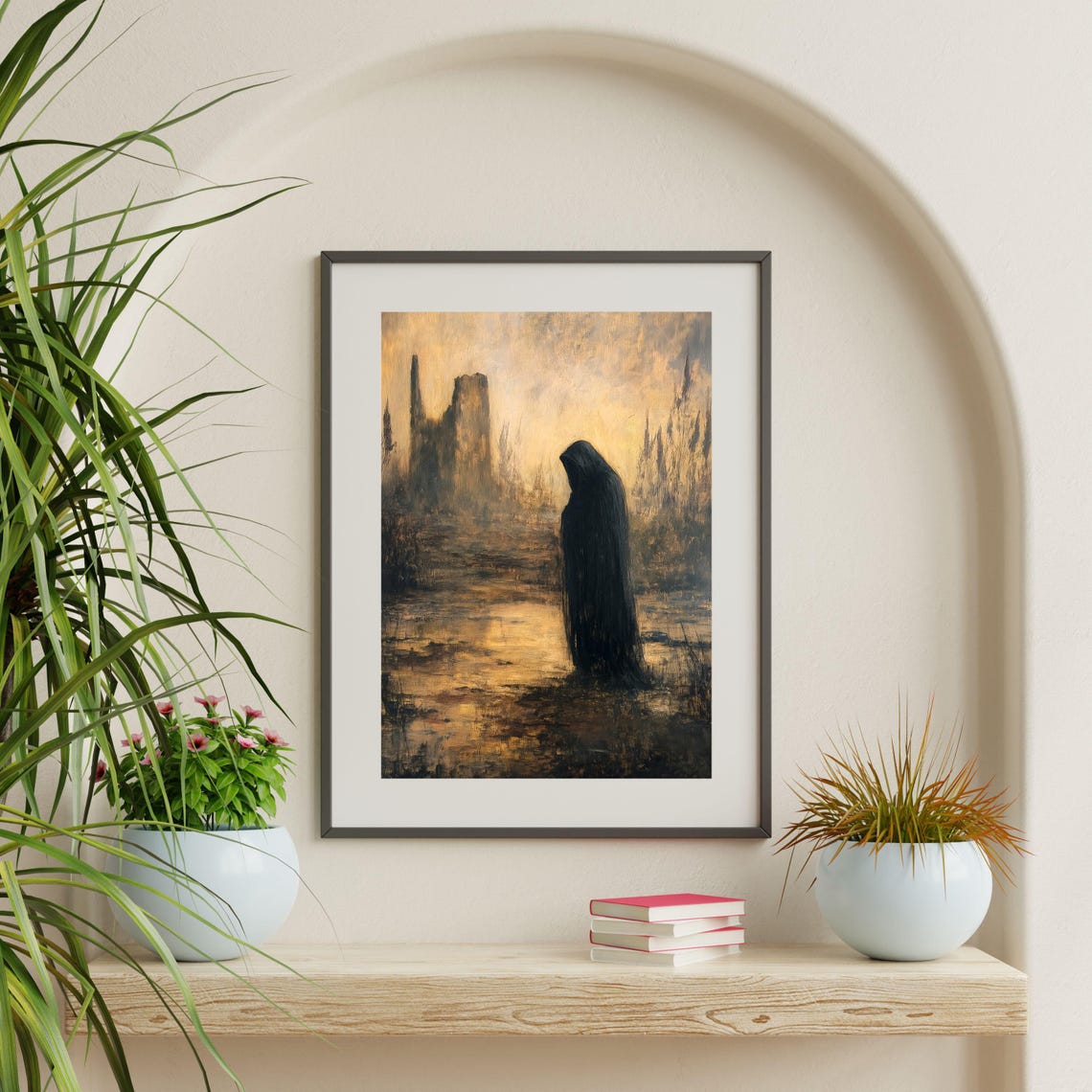 Hooded Reaper Figure Golden Mist Ruins Macabre Dark Gothic Poster - Image 2