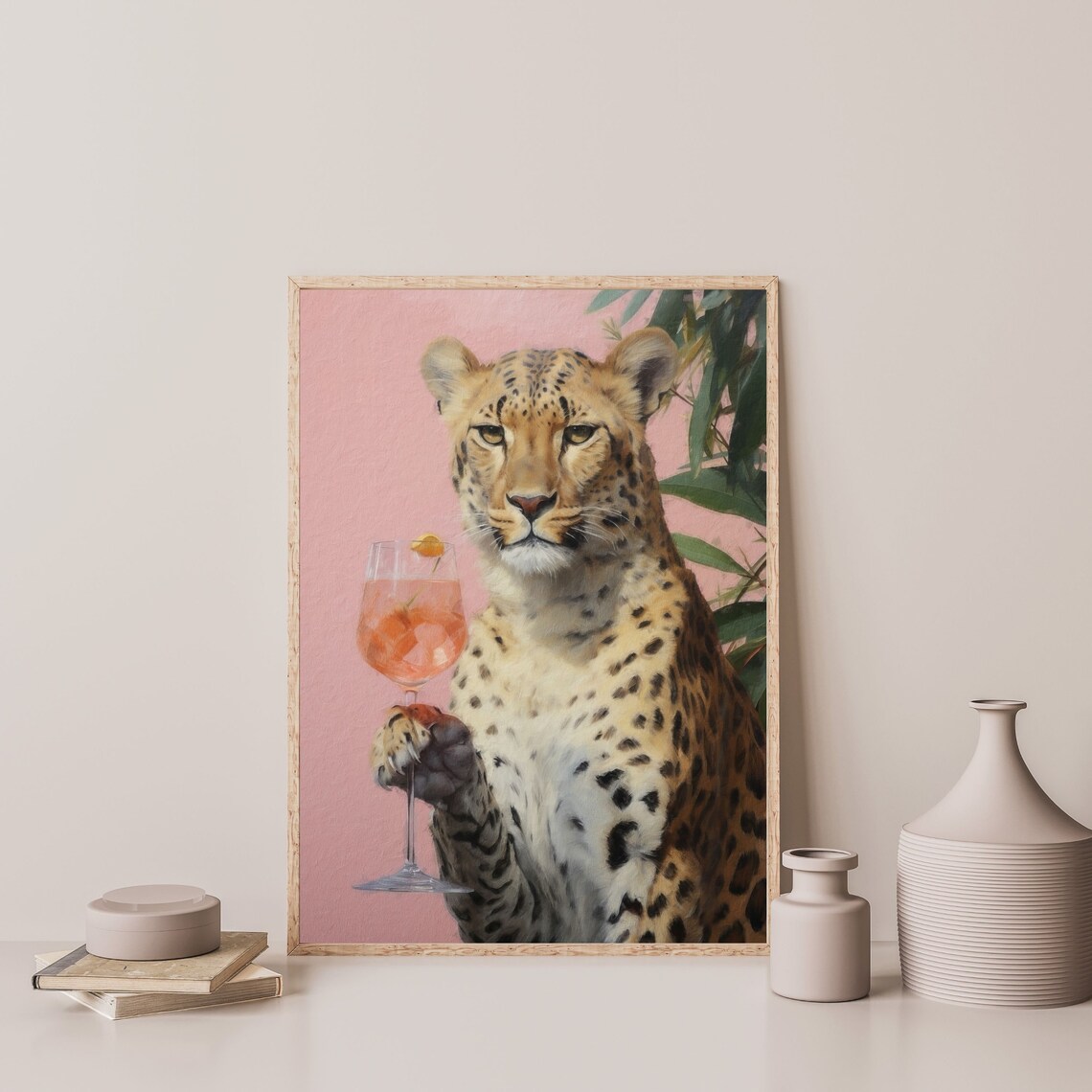 Cheetah Cocktail Retro Bar Cart Decor Art Print - Image 3