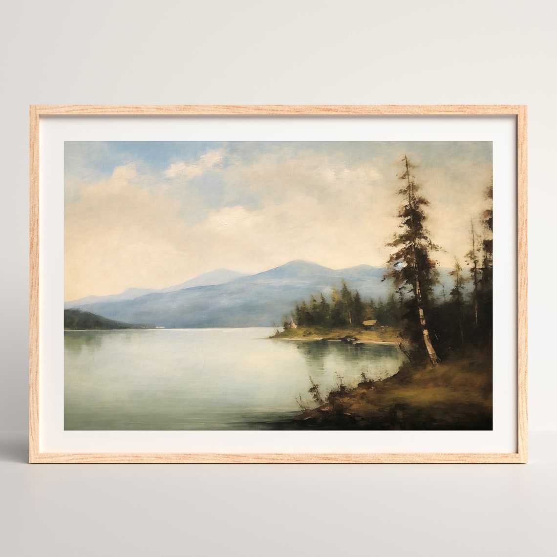 Vintage Lake Landscape Painting Moody Nature Wall Art Antique Cottagecore Rustic Farmhouse Print P 827 - Image 2