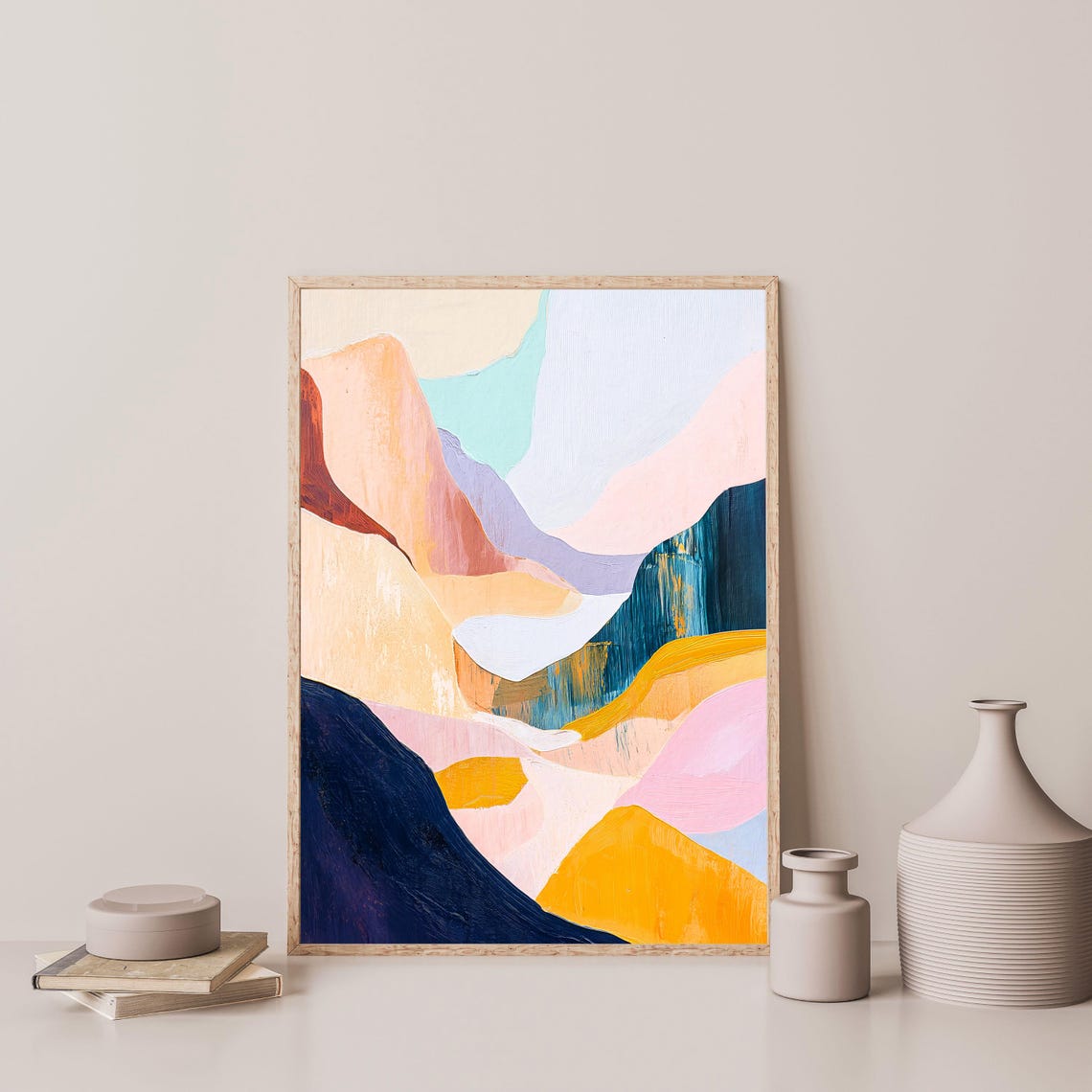 Abstract Pastel Mountains Mid Century Modern Layered Valley Art Poster - Image 3