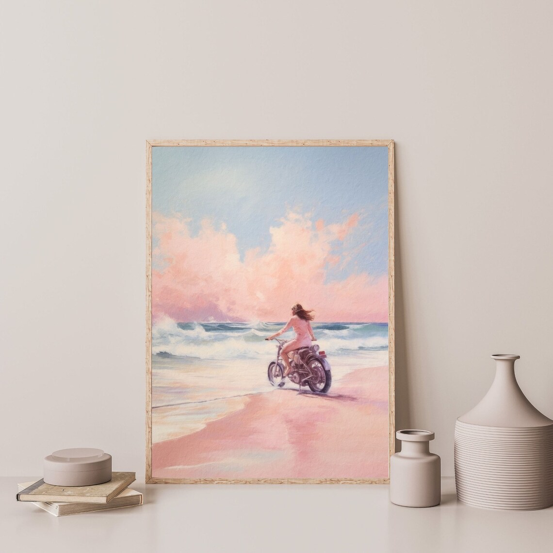 Girly Coastal Retro Beach Seascape, Art Print - Image 3