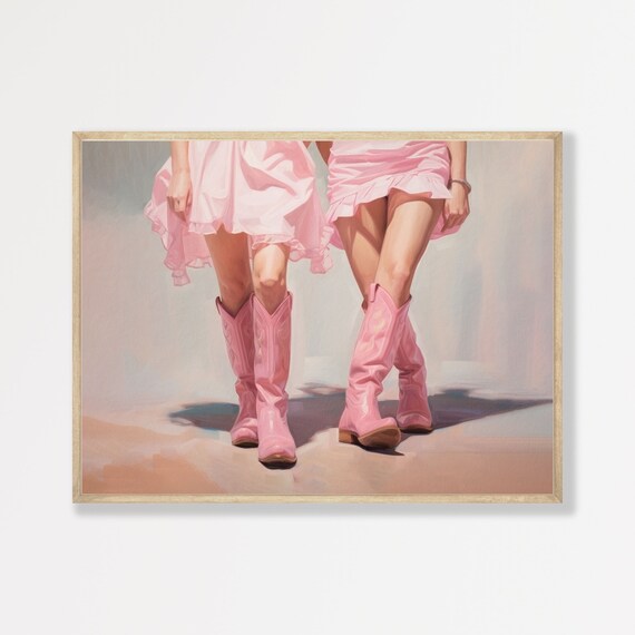 Pink Cowgirl Retro Western Oil Painting Art Print
