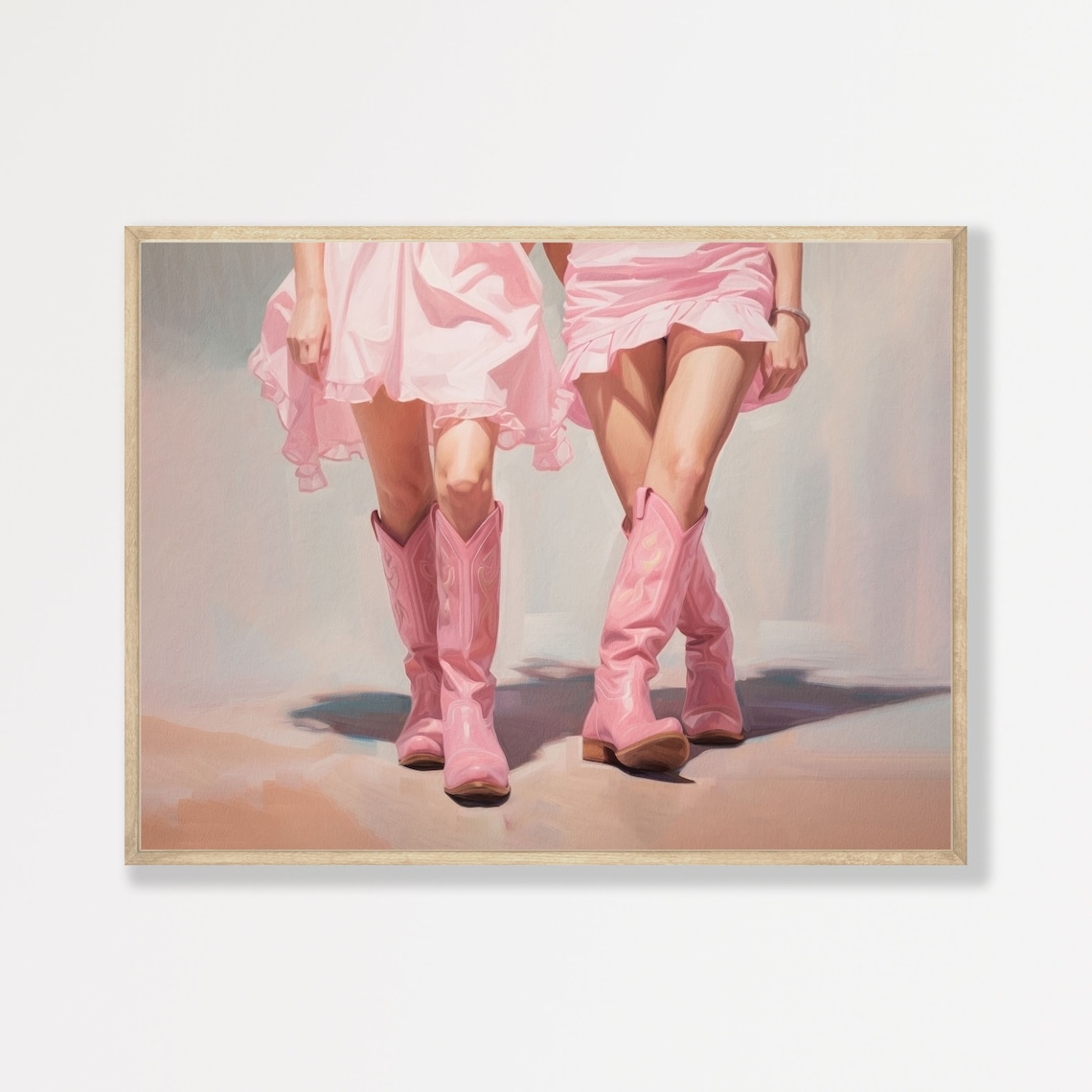 Pink Cowgirl Retro Western Oil Painting Art Print