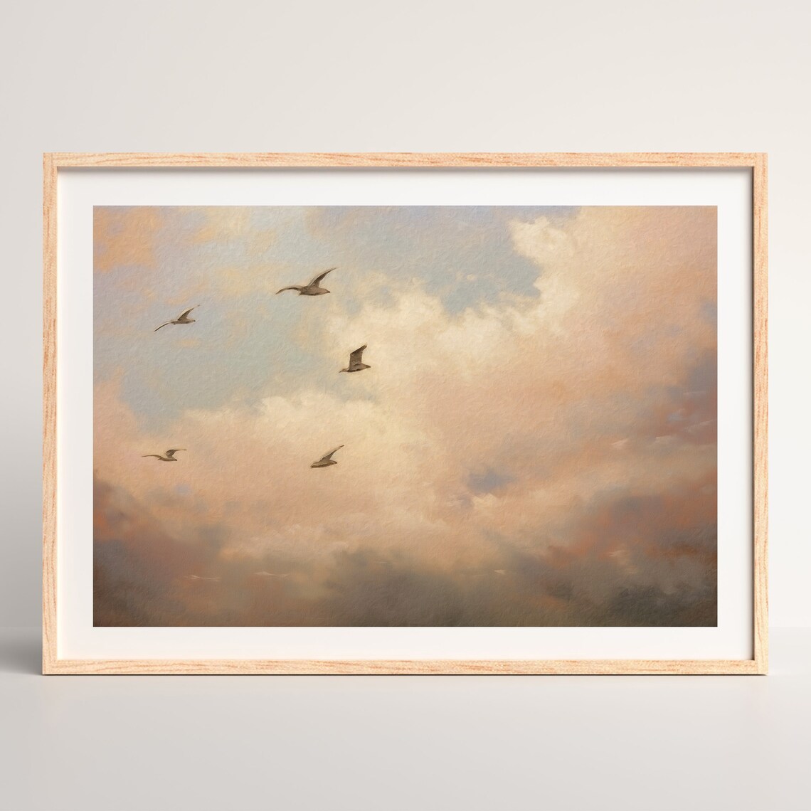 Clouds And Birds Minimal Vintage Neutral Art Print - Image 2