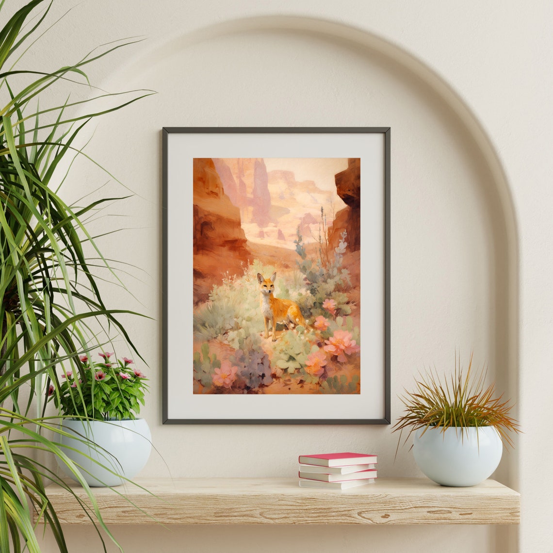 Desert Fox Among Cactus Blooms in Red Rock Canyon Western Wall Art - Image 2
