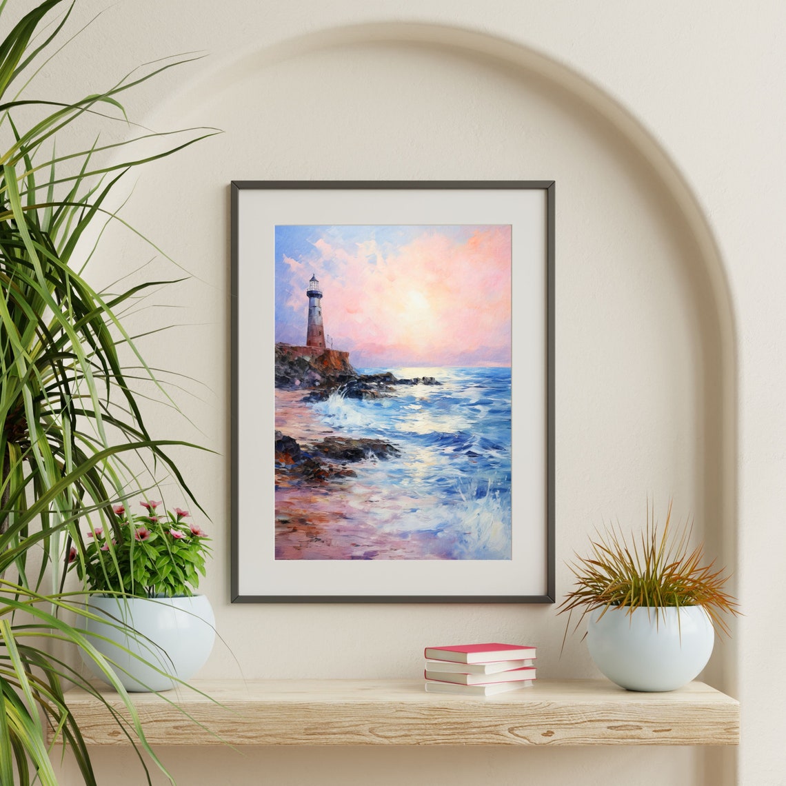 Seascape Wall Art Retro Lighthouse Oil Painting Vintage Modern Beach Wall Print Aesthetic Artwork Poster P 547 - Image 2