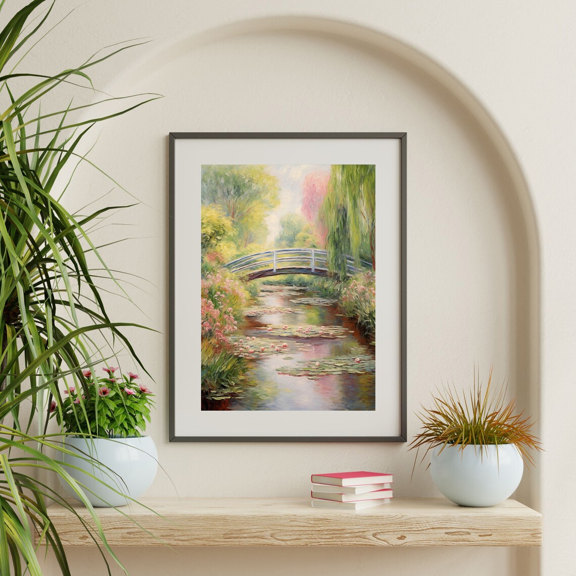 Garden Footbridge Vintage Lily Pad Poster Print - Image 2