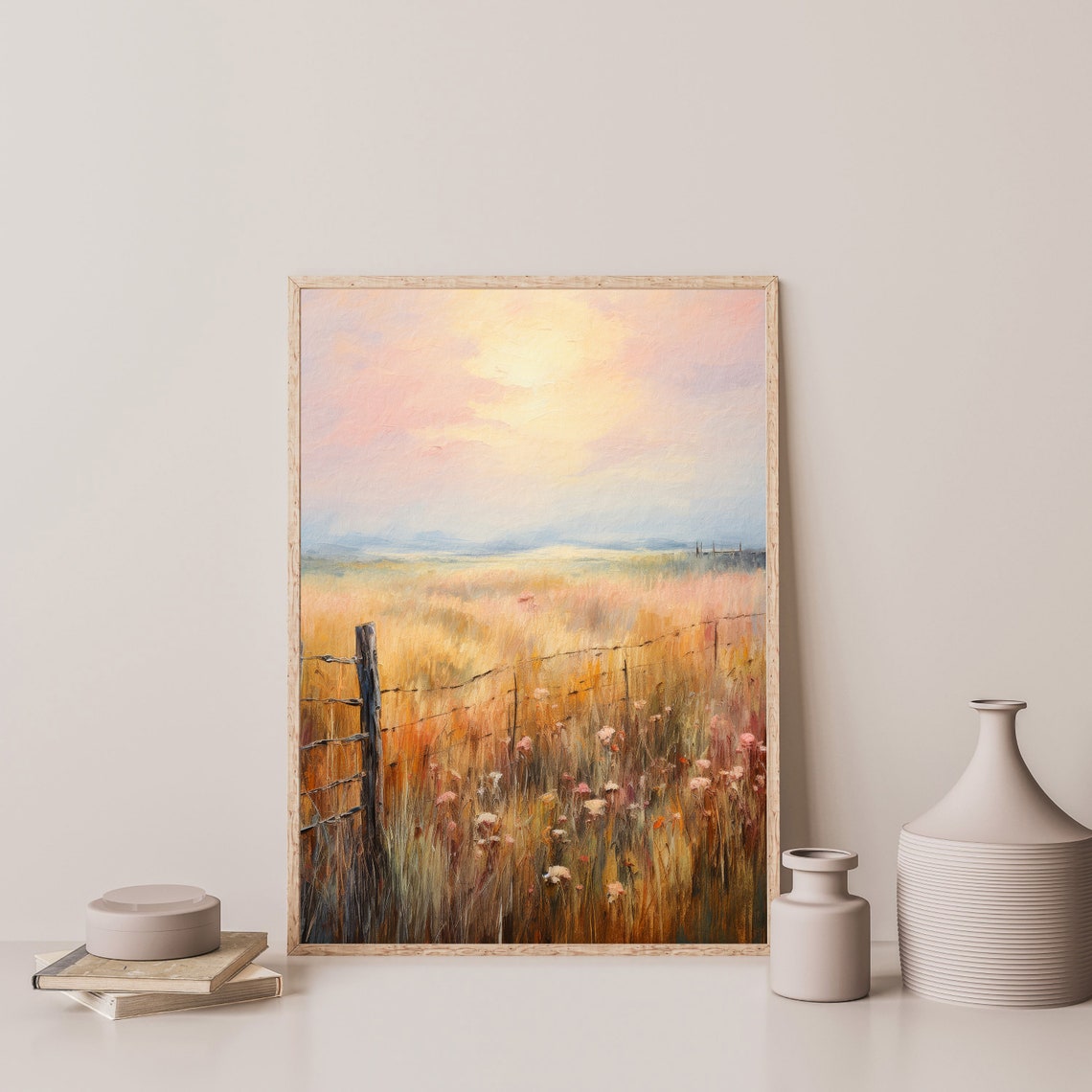 Farm Pasture Print Vintage Moody Landscape Painting Antique Farmhouse Decor Rustic Cottage Wall Art P 665 - Image 3