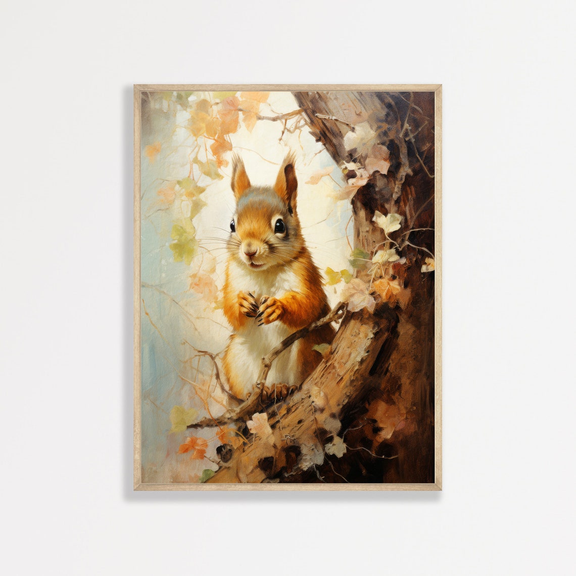 Cute Squirrel Print Vintage Nursery Wall Art Print Antique Moody Nature Oil Painting Rustic Cottage Home Apartment Decor P 654