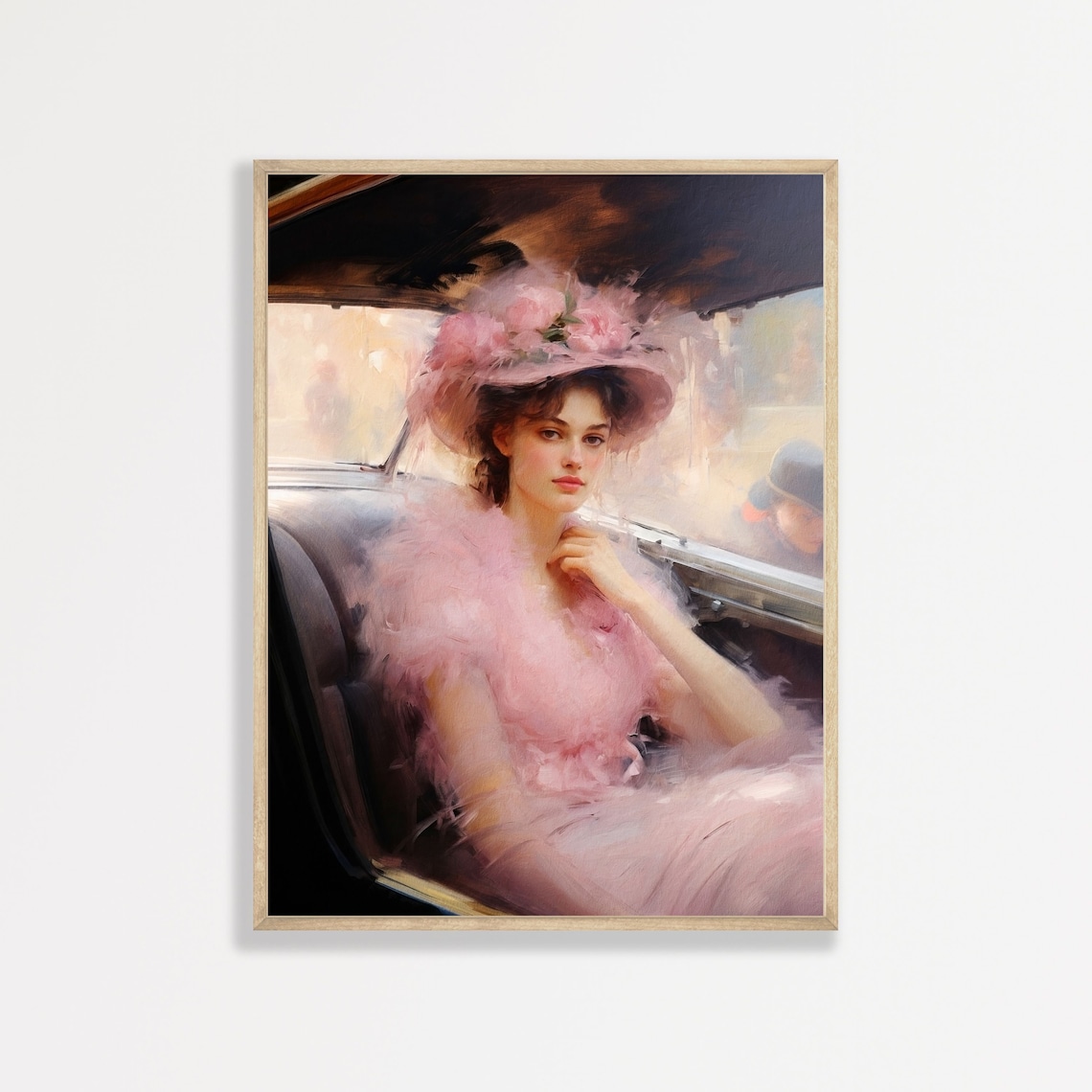 Retro Elegant Woman Portrait Art Print, Pastel Pink