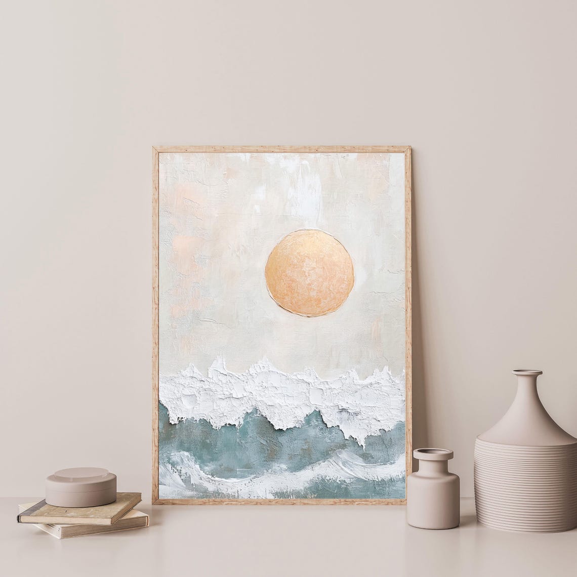 Abstract Sun Rising Over Textured Ocean Waves Minimalist Poster - Image 3