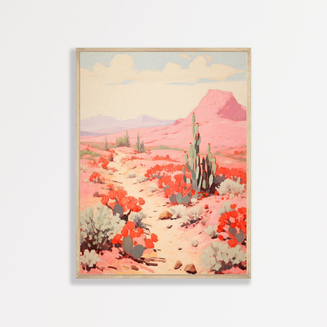 Boho Desert Painting Retro Western Wall Art Pastel Pink Home Decor Aesthetic Girls Artwork P 369