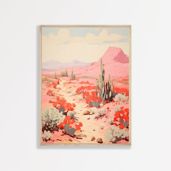 Boho Desert Painting Retro Western Wall Art Pastel Pink Home Decor Aesthetic Girls Artwork P 369