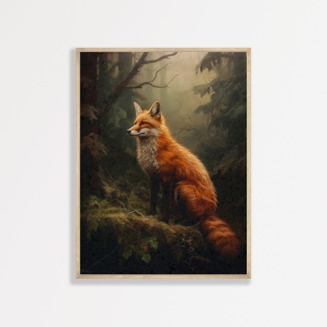 Moody Fox Vintage Nature Art Print, Dark Academia