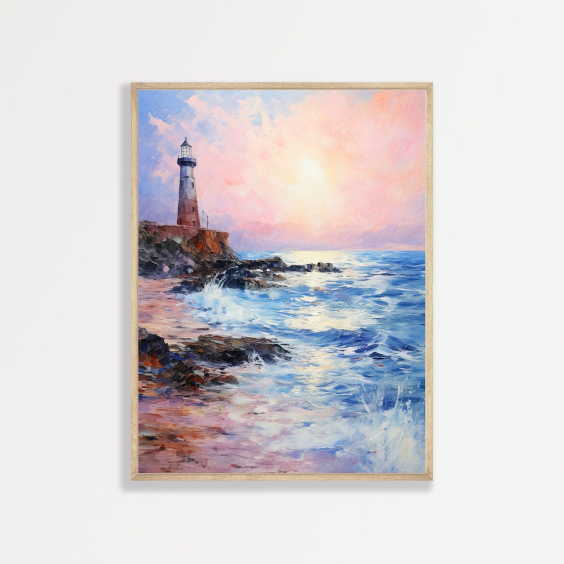 Seascape Wall Art Retro Lighthouse Oil Painting Vintage Modern Beach Wall Print Aesthetic Artwork Poster P 547