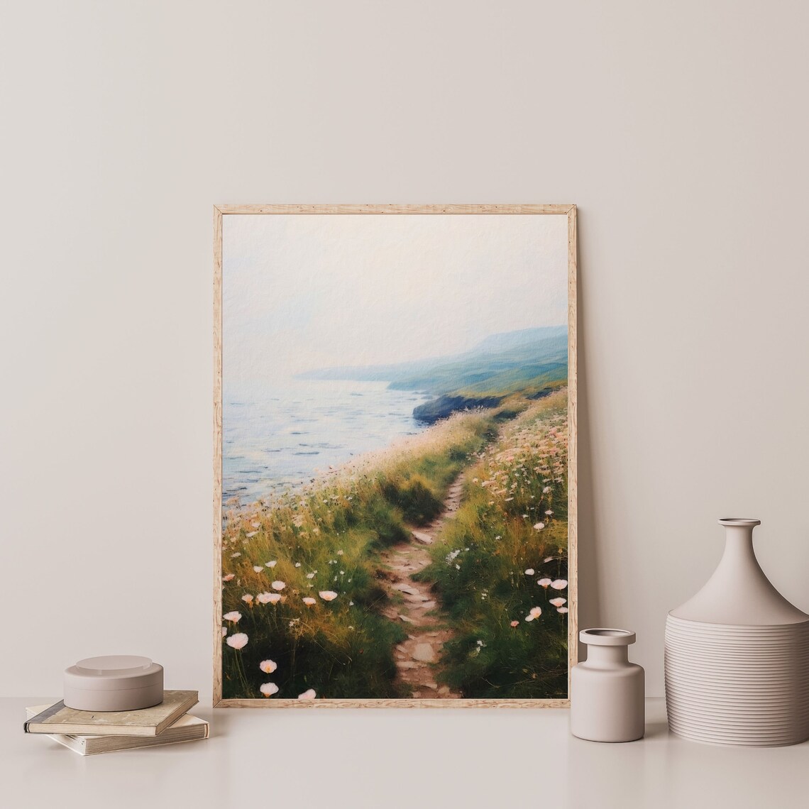 Coastal Fog Oceanside Path, Retro Landscape Art Print - Image 3