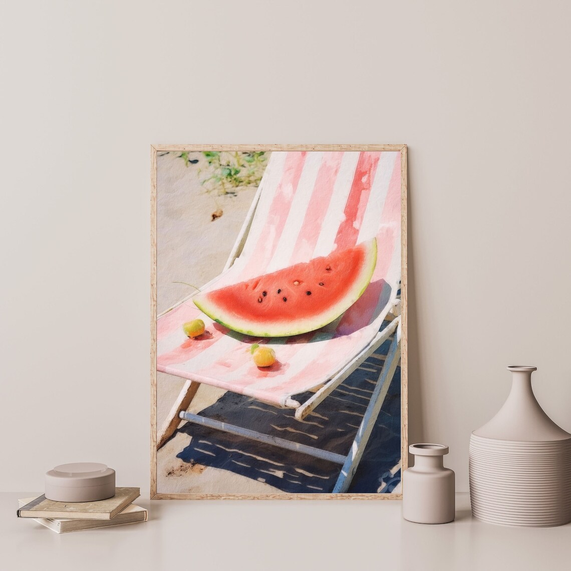 Pastel Watermelon Still Life, Retro Beachy Art Print - Image 3