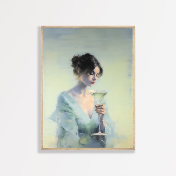 Retro Cocktail Woman Portrait, Vintage Art Print