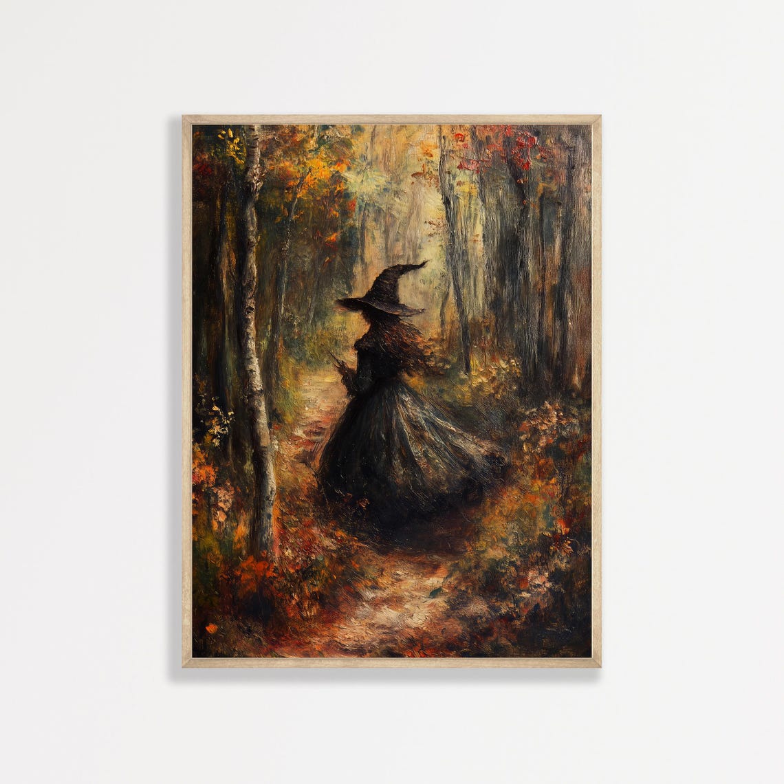 Autumn Witch Painting Vintage Witchy Moody Wall Art Antique Dark Academia Spooky Home Apartment Decor 1003