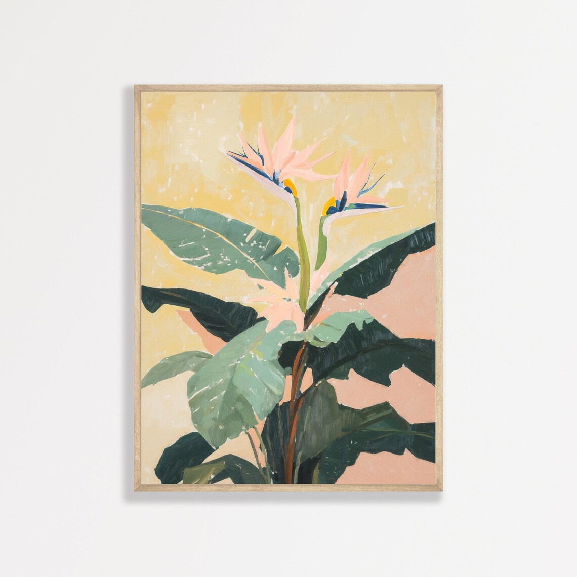 Bird of Paradise Pink Tropical Flowers Warm Neutral Retro Art Poster