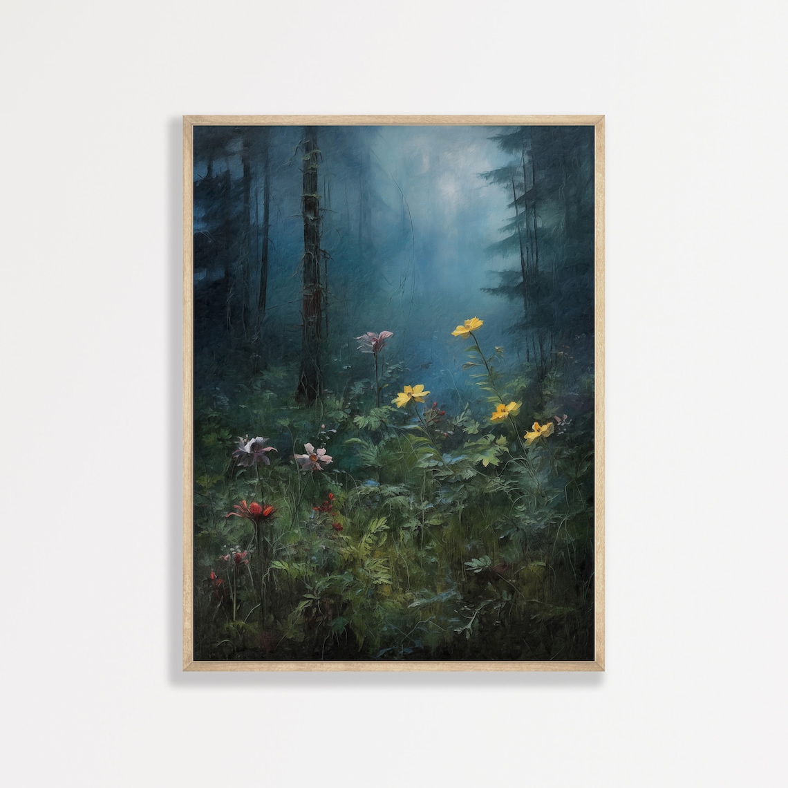 Moody Forest Wildflowers, Vintage Landscape Art Print